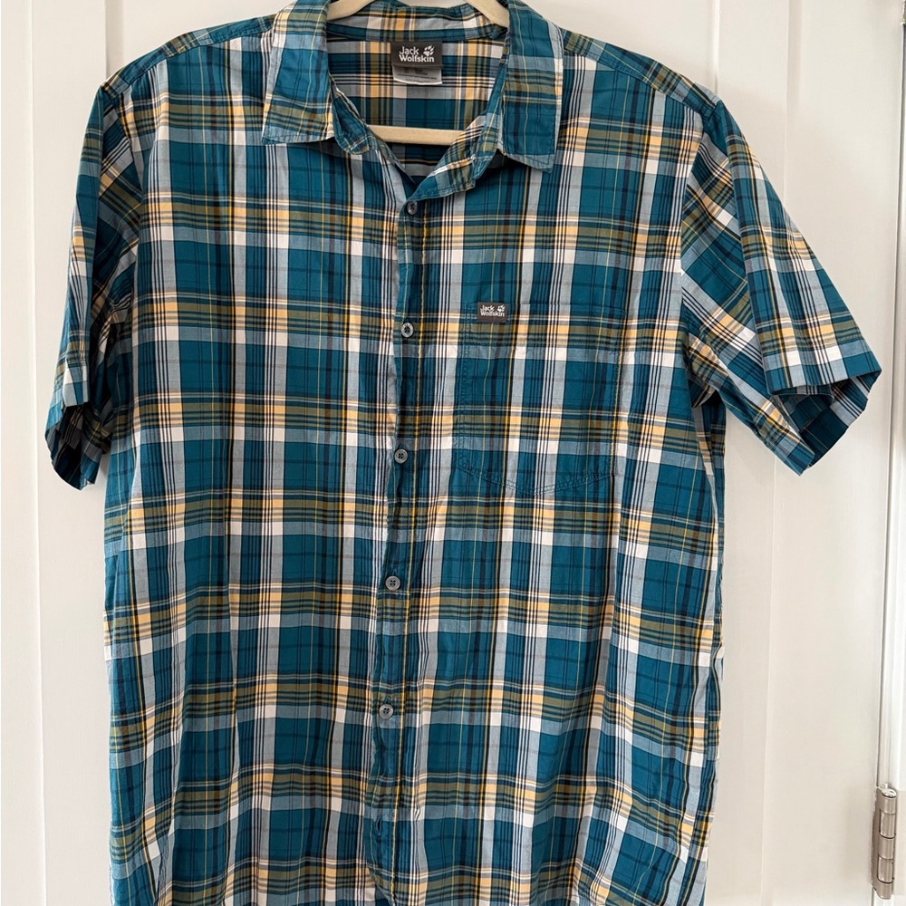 Jack Wolfskin Men's Teal and Yellow Plaid Shirt Sz L